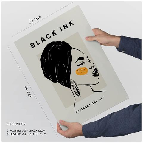 Set Di 6 Stampe Stampe Artistiche E Astratte Con Inchiostro Nero Per L'interior Design A3 & A4 Senza Cornice - Foto 3