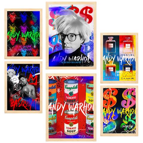 Set Di 6 Stampe Iconico Graffiti Pop Di Andy Warhol Incorniciato Con Illustrazioni Di Design Per La Casa, La Stanza E L'ufficio A3 & A4 Telaio In Legno Chiaro - Foto 1