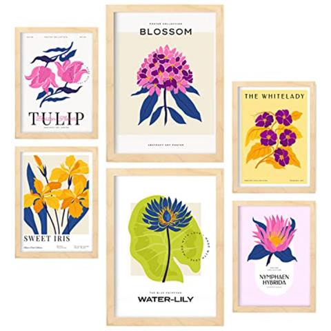 Set Di 6 Stampe Fiori, Dolci Stampe Naturali E Botaniche Per L'interior Design A3 & A4 Telaio In Legno Chiaro - Foto 1