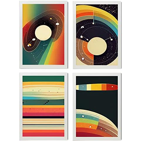 Set Di 4 Stampe Spirale Posters In Arte Astratta Illustrazioni E Manifesti Di Galassie Artistiche Moderne E A Colori Per L'interior Cornice Bianca A3 - Foto 1