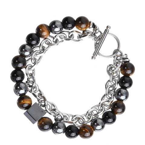 Bracciale Con Perle Di Pietra Vulcanica E Catena In Ferro - Naturale E Unico - Foto 4