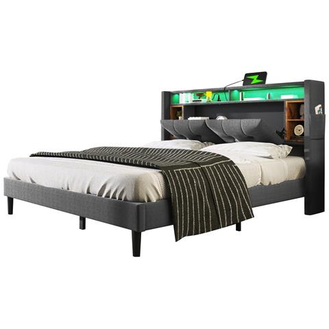Letto Grigio Multifunzione Con Presa, Led, Stoccaggio E Dimensioni Ottimizzate - Foto 1
