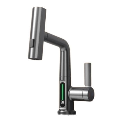 Rubinetto per lavabo da bagno, Blackswan, tipo M327, modello smart grigio antracite, con display LCD, 3 modalità e doccia a cascata mobile, dimensioni 23 cm - Foto 1