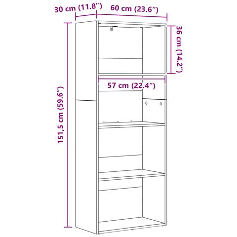 Scaffale Autoportante Rovere Nero 60 x 30 x 151,5 cm - Foto 6