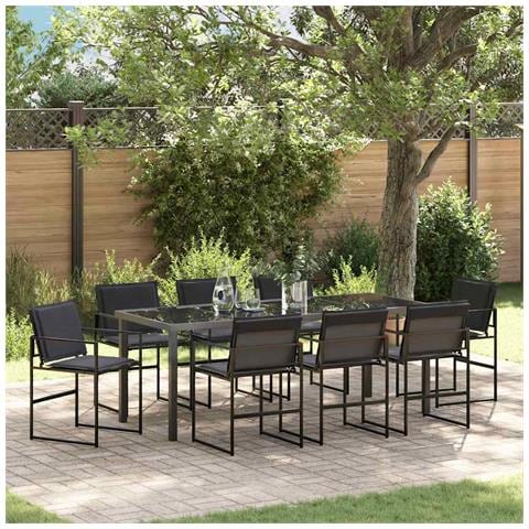 Set da Pranzo per Giardino 9 pcs Nero - Foto 2