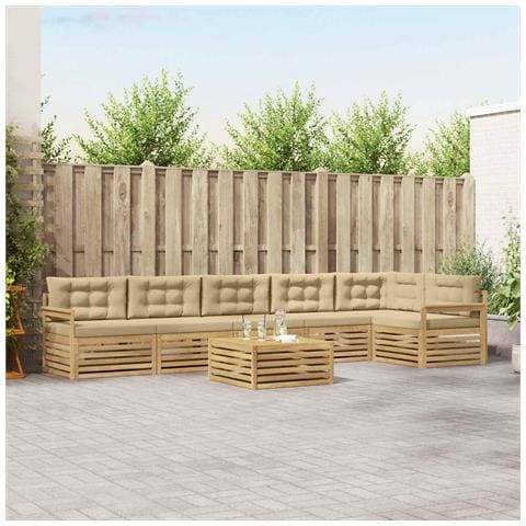 Set di divani da esterno con cuscino 7 pcs Bianco e Beige - Foto 2