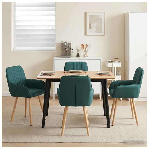 Sedie da pranzo 4 pcs Tessuto Verde Scuro 56,5 x 50 x 87,5 cm - Foto 2