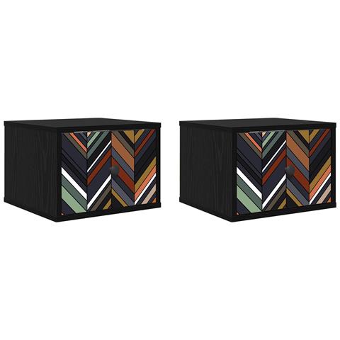 Mobiletto da comodino a parete OMMEN 2 pz Rovere Nero - Foto 1