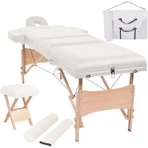 Set Lettino Massaggio Pieghevole 3 Zone 10 Cm E Sgabello Bianco - Foto 1