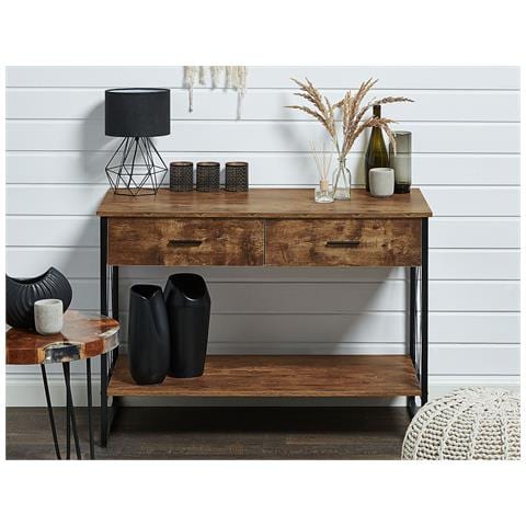 Tavolino Consolle Con 2 Cassetti Color Legno Scuro Ayden - Foto 15