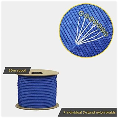 Paracord 550 Paracadute Fune 7-wire Type Iii Mil-spec Sopravvivenza Cable - 250kg Rottura Di Carico Blu A 50 M - Foto 2