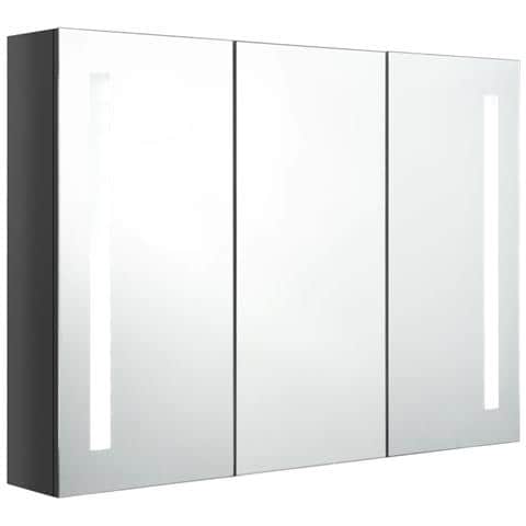Armadietto Bagno con Specchio e LED 89x14x62 cm Grigio Lucido - Foto 2