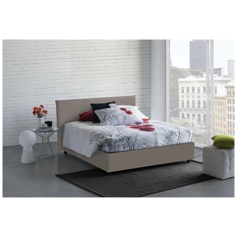 Letto contenitore Matrimoniale francese Anna, Made in Italy, Letto con rivestimento in ecopelle, Apertura frontale, adatto per materasso cm 140x190, Tortora - Foto 1