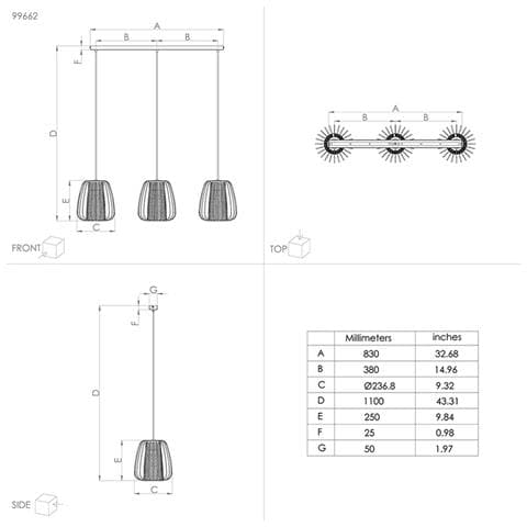 Lampadario Contemporaneo Curasao 3 Luci Acciaio Nero - Foto 1