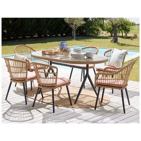 Set Da Pranzo Da Giardino 6 Posti Rattan Rosa Aliano Ii - Foto 1