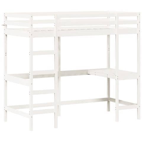 Letto Soppalco Con Scrivania Bianco 90x190 Cm Massello Pino - Foto 1