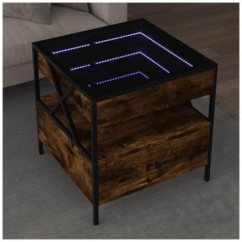 Tavolino Da Salotto Con Led Infinity Rovere Fumo 50x50x51 Cm - Foto 1