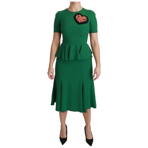 Abito Midi In Viscosa A Sirena Con Patch Cuore Verde - It36 - Xs - Foto 1