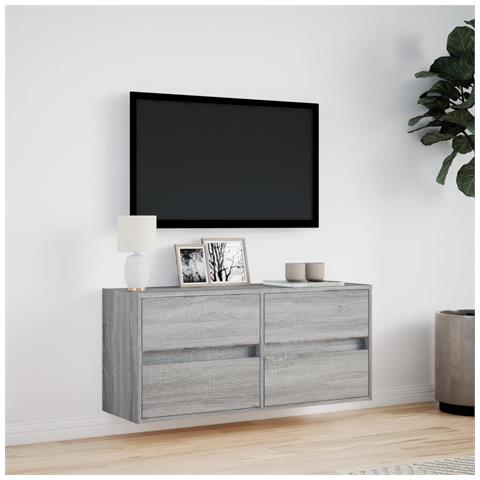 Mobile TV a Parete con Luci LED Grigio Sonoma 100x31x45 cm - Foto 2