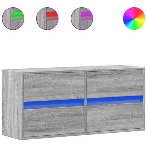 Mobile TV a Parete con Luci LED Grigio Sonoma 100x31x45 cm - Foto 1