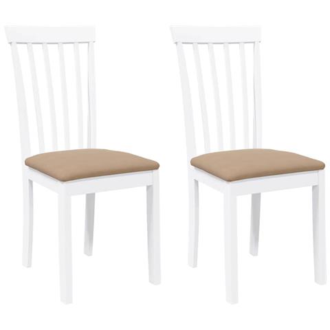 Sedie da Pranzo con Cuscini 2 pz Bianco Legno Massello di Hevea - Foto 1