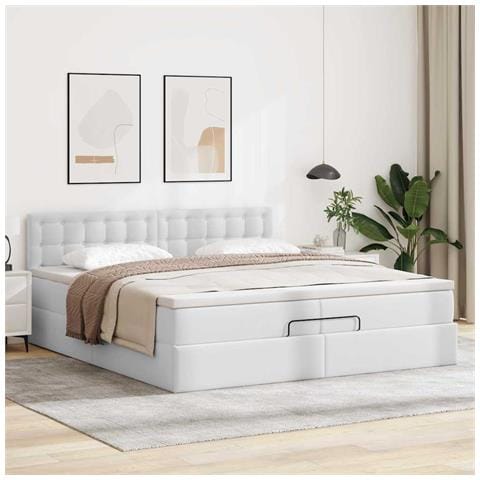 Struttura Letto Pouf Con Materassi Bianco 200x200 Cm Similpelle - Foto 3