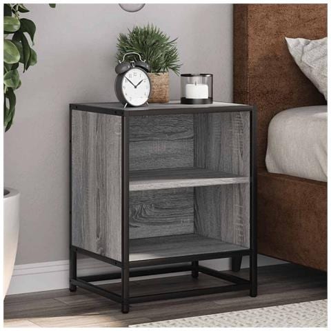 Comodino Grigio Sonoma 40x31x50 Cm Legno Multistrato E Metallo - Foto 1