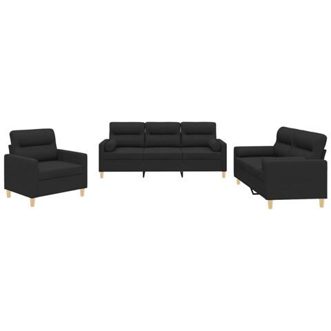 Set Divani 3 Pz Con Cuscini Nero In Tessuto - Foto 2