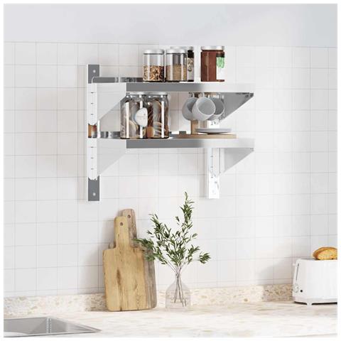 Lusso Casadino -  Mensola Muro 2 Ripiani 50x30x48 Cm Argento Acciaio Inossidabile - Foto 2