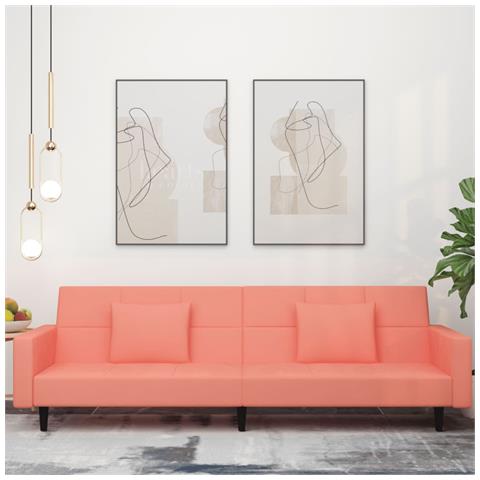 Divano Letto a 2 Posti con 2 Cuscini Rosa in Velluto - Foto 2