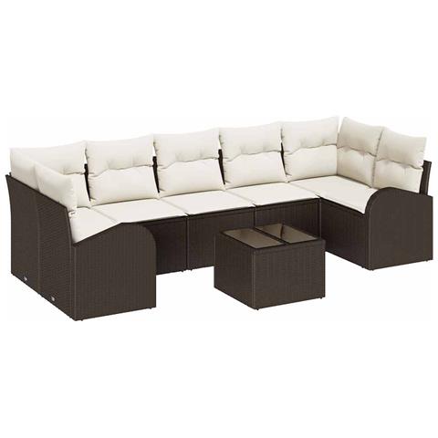 Set Divano da Giardino a 8 Pezzi con Cuscini in Rattan Polietilene Marrone - Foto 1