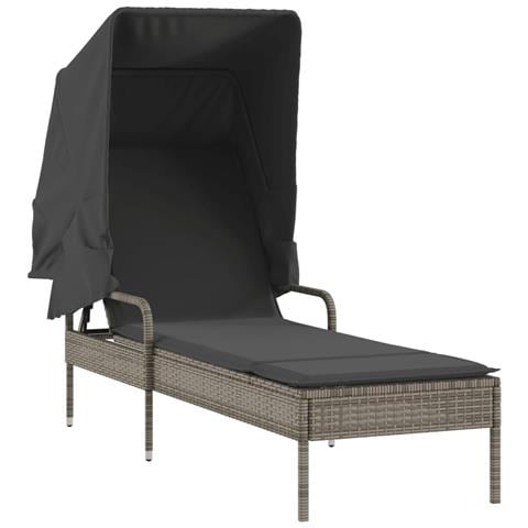 Lettino Prendisole con Baldacchino Grigio in Polyrattan - Foto 1