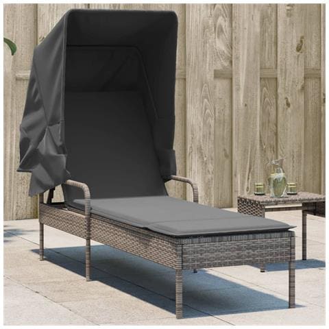 Lettino Prendisole con Baldacchino Grigio in Polyrattan - Foto 2