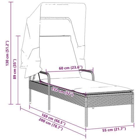 Lettino Prendisole con Baldacchino Grigio in Polyrattan - Foto 9