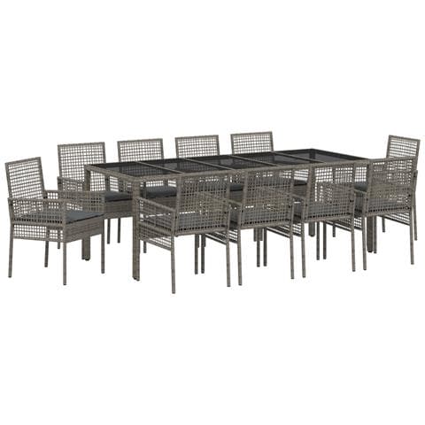 Set da pranzo da giardino 11 pezzi con cuscini Grigio Polyrattan - Foto 1