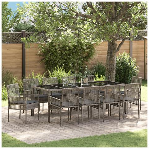 Set da pranzo da giardino 11 pezzi con cuscini Grigio Polyrattan - Foto 2