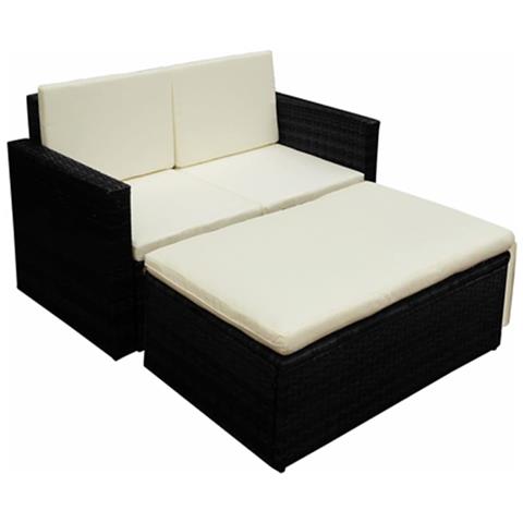 Set Divani da Giardino 2 pz con Cuscini in Polyrattan Nero - Foto 1