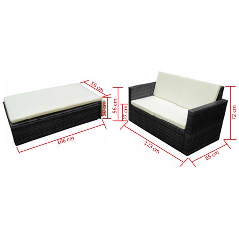 Set Divani da Giardino 2 pz con Cuscini in Polyrattan Nero - Foto 7