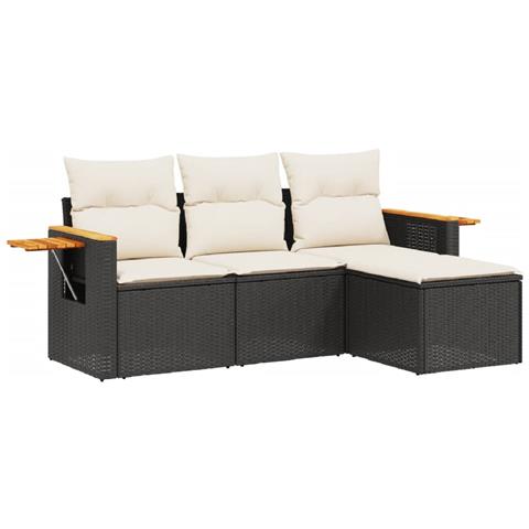 Set Divani da Giardino 4 pz con Cuscini Nero in Polyrattan - Foto 1