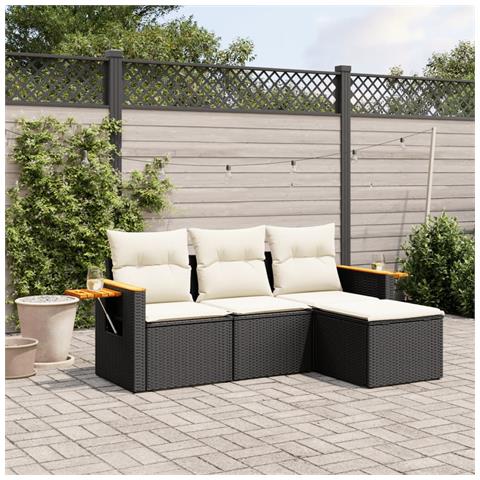 Set Divani da Giardino 4 pz con Cuscini Nero in Polyrattan - Foto 2