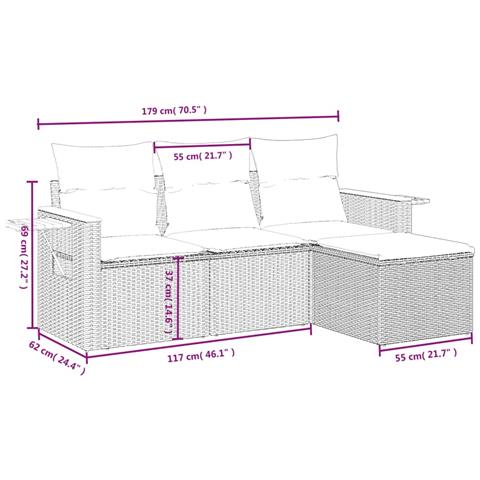Set Divani da Giardino 4 pz con Cuscini Nero in Polyrattan - Foto 3