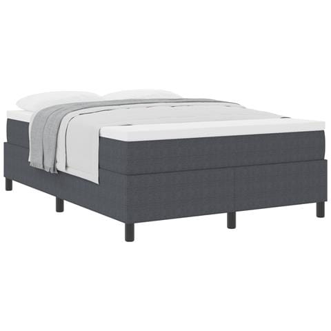 Letto Box Spring con Materasso Grigio Scuro 140x200 cm Tessuto in Velluto a Coste - Foto 1