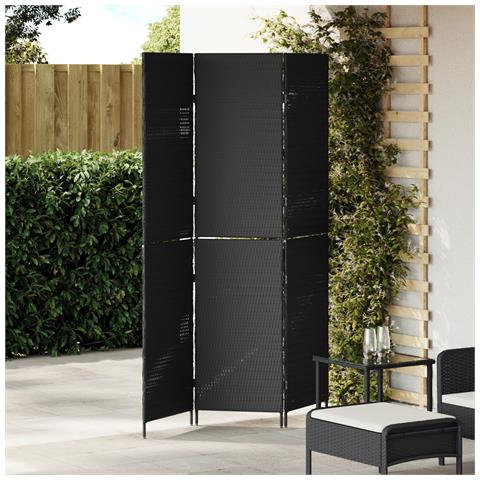 Divisorio per stanze 3 pannelli pieghevole nero 146x180 cm in polyrattan - Foto 2