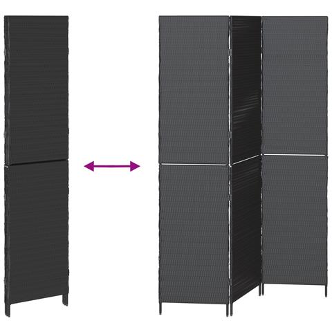 Divisorio per stanze 3 pannelli pieghevole nero 146x180 cm in polyrattan - Foto 9