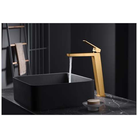 Imex Miscelatore Lavabo Monocomando Alto In Ottone Con Finitura Pvd Oro Spazzolato Cartuccia Ceramica Ø26 Mm Flessibili Ø38 Design Per Lavabi Da Appoggio Modello Bdar025-3oc - Foto 1