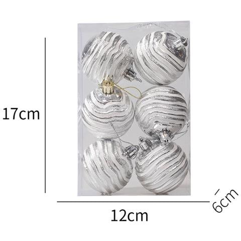 Set Di 6 Palline Di Natale A Righe Rosse E Bianche Da 6 Cm - Decorazioni Festive Per L'albero Silver - Foto 2