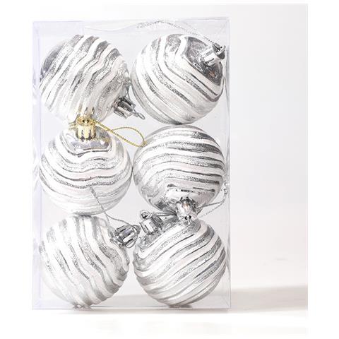 Set Di 6 Palline Di Natale A Righe Rosse E Bianche Da 6 Cm - Decorazioni Festive Per L'albero Silver - Foto 1