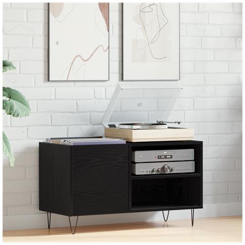 Cabinet per dischi  Nero Rovere 84,5x38x48 cm Legno ingegnerizzato - Foto 2