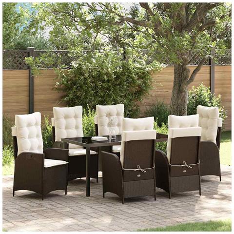 Set da Pranzo per Giardino 7 pcs Marrone polyrattan - Foto 2