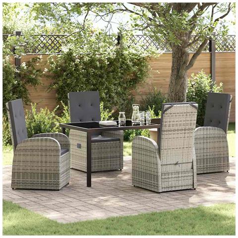 Set da Pranzo per Giardino con cuscino 5 pcs Grigio polyrattan - Foto 2